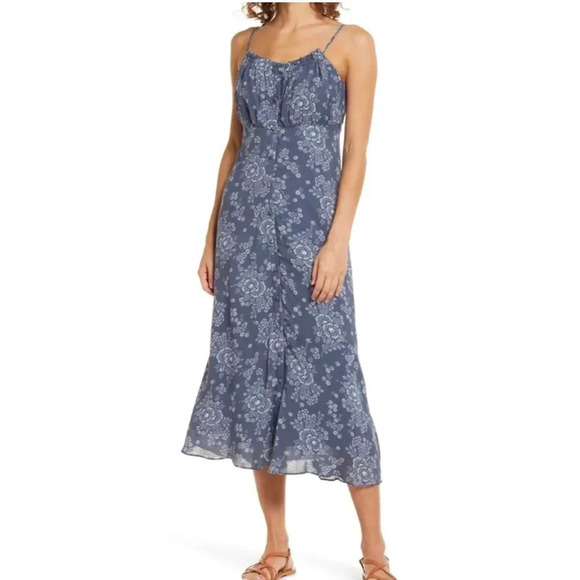 Madewell tie back button front midi dress blue floral sleeveless size 0 J32 - Picture 1 of 14